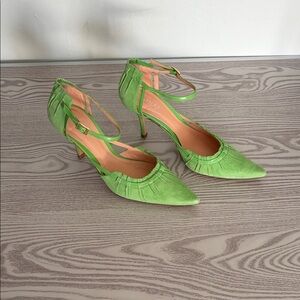 Lime Green Suede Ankle-Strap Pumps